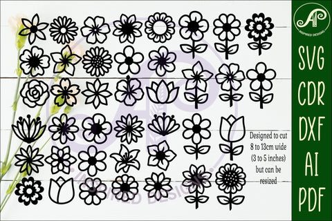 40 Flower SVG Bundle, Floral Cut Files, Laser Cut Flowers SVG APInspireddesigns 