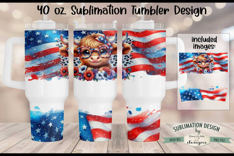 40 oz American Highland Cow Sublimation Tumbler Design Sublimation Ewe-N-Me Designs 