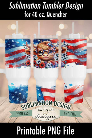 40 oz American Highland Cow Sublimation Tumbler Design Sublimation Ewe-N-Me Designs 