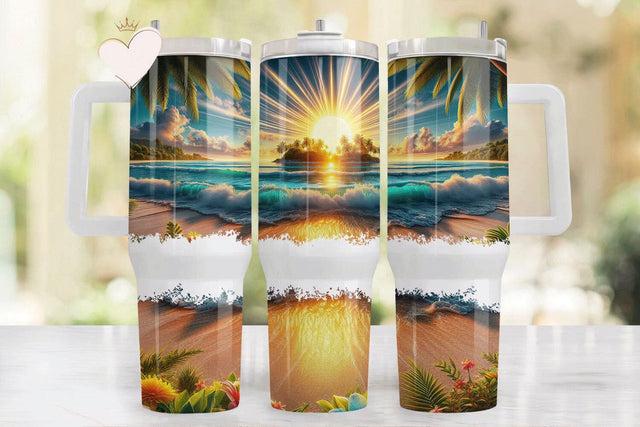 40 oz Beach Sunset Tumbler Sublimation Design PNG Sublimation BijouBay 
