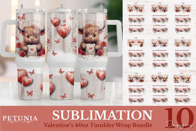 40 oz Tumbler Wrap Bundle | Valentines Tumbler Sublimation Sublimation Petunia Digital Design 