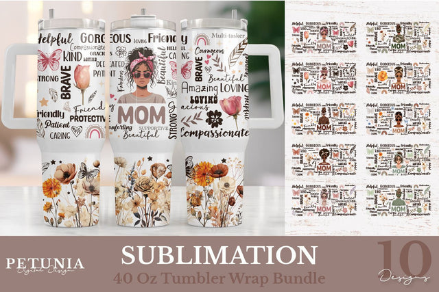 40 oz Tumbler Wrap | Mom Tumbler Wrap Bundle Sublimation Petunia Digital Design 