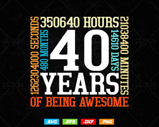 40 Years Of Being Awesome Birthday Svg Png, Retro Vintage Style Happy Birthday Gifts T Shirt Design, Birthday gift svg files for cricut Svg SVG DesignDestine 
