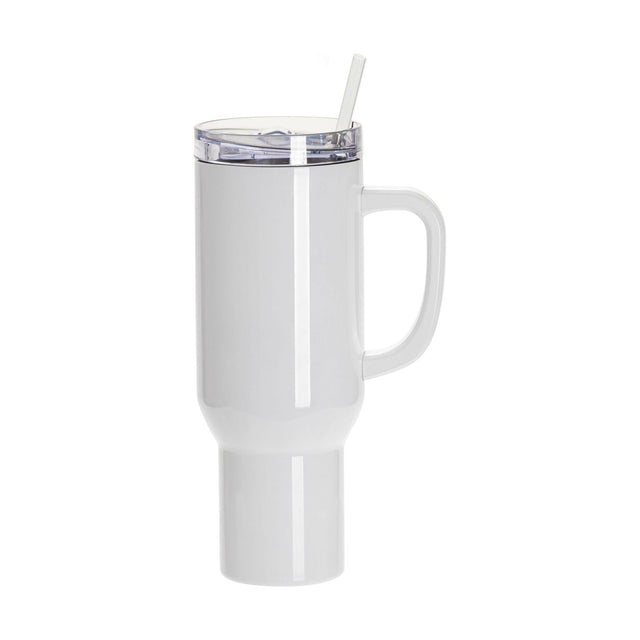 40oz Sublimation White Travel Tumbler with Lid, Straw & Handle | Craft Express Blanks for Sublimation Physical Craft Express 