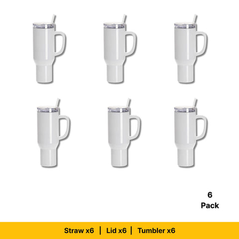 40oz Sublimation White Travel Tumbler with Lid, Straw & Handle | Craft Express Blanks for Sublimation Physical Craft Express 6-Pack 