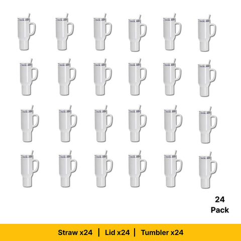 40oz Sublimation White Travel Tumbler with Lid, Straw & Handle | Craft Express Blanks for Sublimation Physical Craft Express 24-Pack 