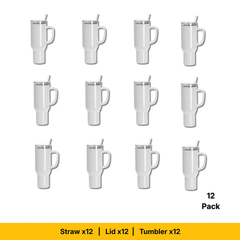 40oz Sublimation White Travel Tumbler with Lid, Straw & Handle | Craft Express Blanks for Sublimation Physical Craft Express 12-Pack 