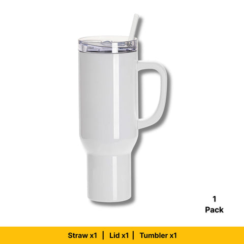 40oz Sublimation White Travel Tumbler with Lid, Straw & Handle | Craft Express Blanks for Sublimation Physical Craft Express 1-Pack 