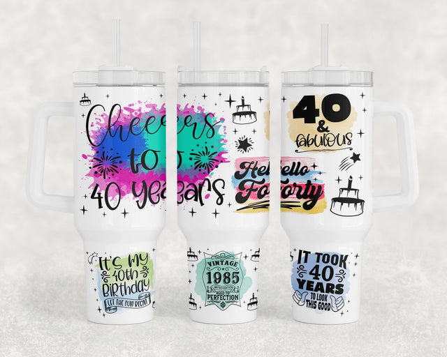40th Birthday 40oz Tumbler Wrap, 40th Anniversary 40oz Quencher Tumbler Sublimation Design, 40 And Fabulous Tumbler PNG File Sublimation HappyDesignStudio 
