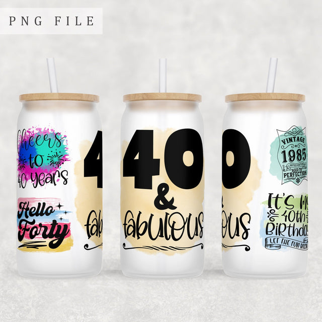 40th Birthday Libbey Glass Can Wrap, 16 Oz Glass Can Sublimation Design, 40th Anniversary Glass Can PNG File, 40 And Fabulous Glass Can Wrap Sublimation HappyDesignStudio 