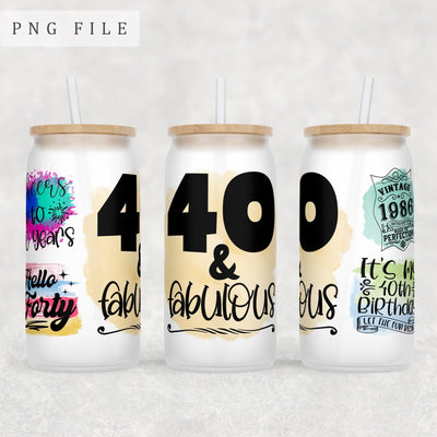 40th Birthday Libbey Glass Can Wrap, 16 Oz Glass Can Sublimation Design, 40th Anniversary Glass Can PNG File, 40 And Fabulous Glass Can Wrap Sublimation HappyDesignStudio 