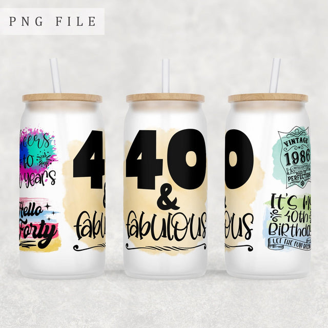 40th Birthday Libbey Glass Can Wrap, 16 Oz Glass Can Sublimation Design, 40th Anniversary Glass Can PNG File, 40 And Fabulous Glass Can Wrap Sublimation HappyDesignStudio 
