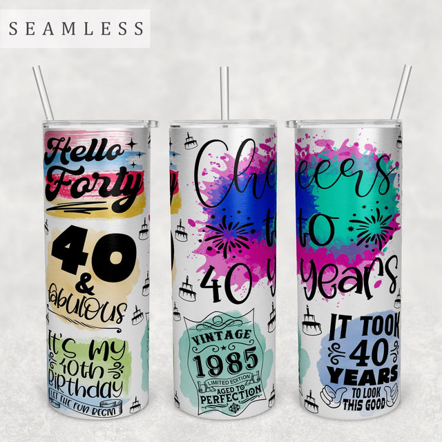 40th Birthday Tumbler Wrap, 20 Oz Skinny Tumbler Sublimation Design, Seamless 40th Anniversary Tumbler PNG, Vintage 1985 Tumbler Wrap Sublimation HappyDesignStudio 