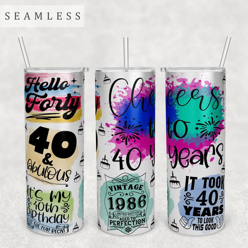 40th Birthday Tumbler Wrap, 20 Oz Skinny Tumbler Sublimation Design, Seamless 40th Anniversary Tumbler PNG, Vintage 1986 Tumbler Wrap Sublimation HappyDesignStudio 