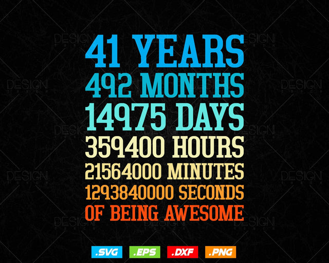 41 Years Of Being Awesome Birthday Svg Png, Retro Vintage Style Happy Birthday Gifts T Shirt Design, Birthday gift svg files for cricut Svg SVG DesignDestine 