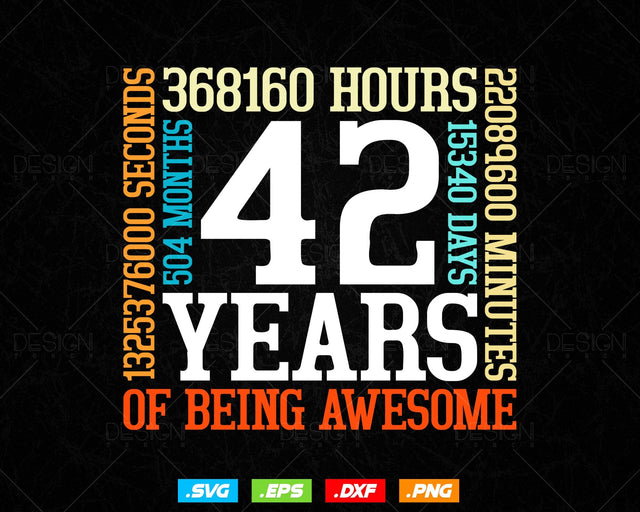 42 Years Of Being Awesome Birthday Svg Png, Retro Vintage Style Happy Birthday Gifts T Shirt Design, Birthday gift svg files for cricut Svg SVG DesignDestine 