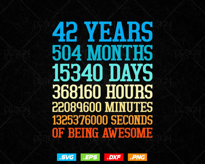 42 Years Of Being Awesome Birthday Svg Png, Retro Vintage Style Happy Birthday Gifts T Shirt Design, Birthday gift svg files for cricut Svg SVG DesignDestine 