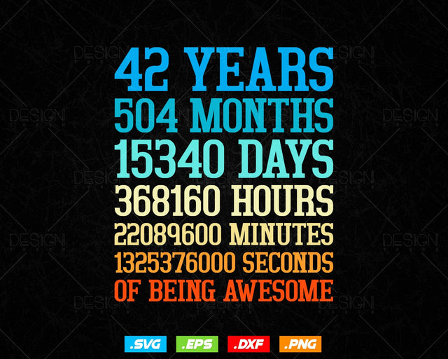 42 Years Of Being Awesome Birthday Svg Png, Retro Vintage Style Happy Birthday Gifts T Shirt Design, Birthday gift svg files for cricut Svg SVG DesignDestine 