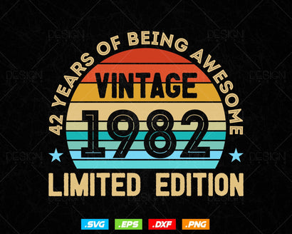 42 Years Of Being Awesome Vintage Limited Edition Birthday Vector T shirt Design Png Svg Files, Birthday gift svg files for cricut SVG DesignDestine 
