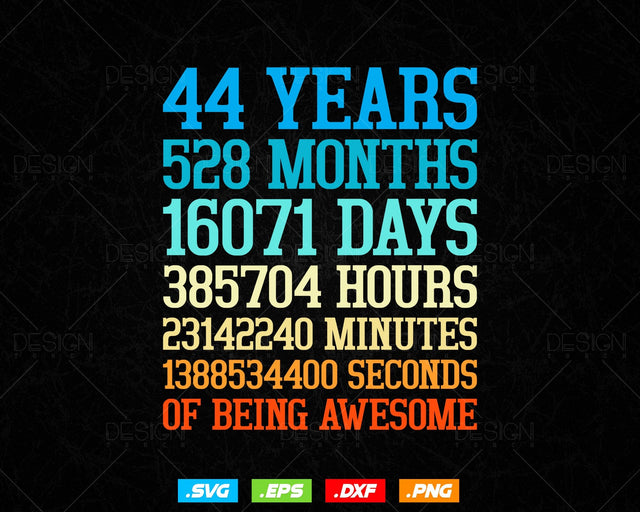 44 Years Of Being Awesome Birthday Svg Png, Retro Vintage Style Happy Birthday Gifts T Shirt Design, Birthday gift svg files for cricut Svg SVG DesignDestine 
