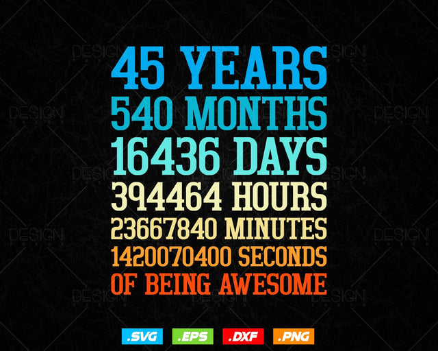 45 Years Of Being Awesome Birthday Svg Png, Retro Vintage Style Happy Birthday Gifts T Shirt Design, Birthday gift svg files for cricut Svg SVG DesignDestine 
