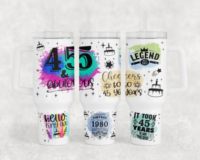 45th Birthday 40oz Tumbler Wrap, 45th Anniversary 40oz Quencher Tumbler Sublimation Design, 45 And Fabulous Tumbler PNG File Sublimation HappyDesignStudio 