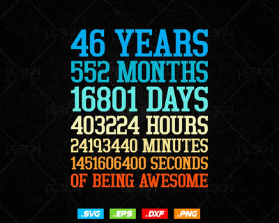 46 Years Of Being Awesome Birthday Svg Png, Retro Vintage Style Happy Birthday Gifts T Shirt Design, Birthday gift svg files for cricut Svg SVG DesignDestine 
