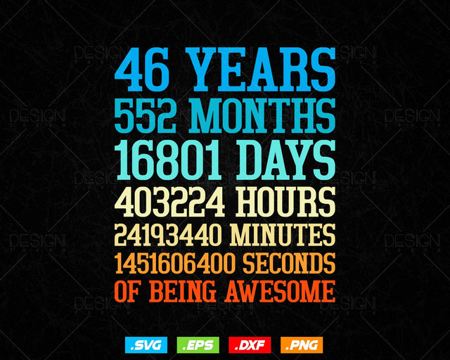 46 Years Of Being Awesome Birthday Svg Png, Retro Vintage Style Happy Birthday Gifts T Shirt Design, Birthday gift svg files for cricut Svg SVG DesignDestine 