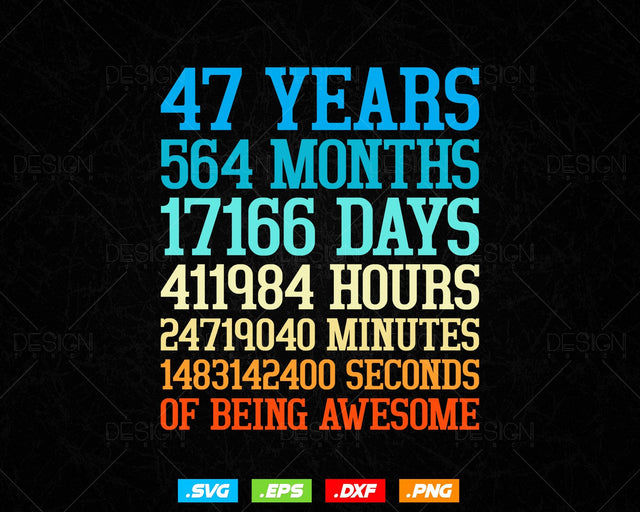 47 Years Of Being Awesome Birthday Svg Png, Retro Vintage Style Happy Birthday Gifts T Shirt Design, Birthday gift svg files for cricut Svg SVG DesignDestine 