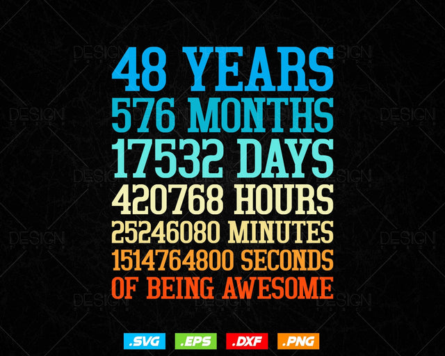 48 Years Of Being Awesome Birthday Svg Png, Retro Vintage Style Happy Birthday Gifts T Shirt Design, Birthday gift svg files for cricut Svg SVG DesignDestine 