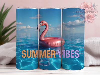48Pink Flamingo Summer 20oz Tumbler, Pink Flamingo Illustration, Summer Vibes Phrase, Tropical Coastal Design, Sublimation Tumbler Wrap, 20oz Tumbler, Fun Summer Gift Sublimation Li Zamperini 
