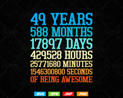 49 Years Of Being Awesome Birthday Svg Png, Retro Vintage Style Happy Birthday Gifts T Shirt Design, Birthday gift svg files for cricut Svg SVG DesignDestine 