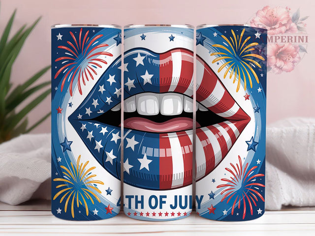4th July American Flag Mouth Tumbler, 4th Of July Tumbler Wrap, Patriotic Lips Sublimation, Red White Blue Tumbler, USA Flag Lips Design, Independence Day Tumbler Sublimation Li Zamperini 