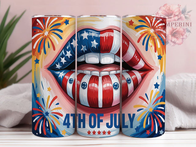4th July American Flag Mouth Tumbler, 4th Of July Tumbler Wrap, Patriotic Lips Sublimation, Red White Blue Tumbler, USA Flag Lips Design, Independence Day Tumbler Sublimation Li Zamperini 