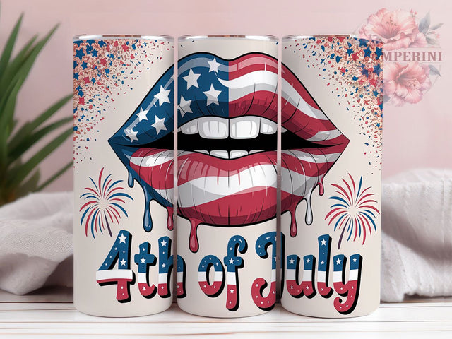 4th July American Flag Mouth Tumbler, 4th Of July Tumbler Wrap, Patriotic Lips Sublimation, Red White Blue Tumbler, USA Flag Lips Design, Independence Day Tumbler Sublimation Li Zamperini 
