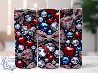 4th July Cherry Bow 20oz Tumbler, Cherry Coquette Design, Patriotic Sublimation PNG, Independence Day Wrap, 20oz Holiday Tumbler, Stylish Cherry Bow PNG, Festive Coquette Tumbler Sublimation ToriDesigns 