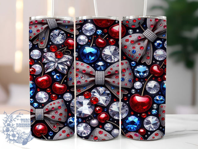 4th July Cherry Bow 20oz Tumbler, Cherry Coquette Design, Patriotic Sublimation PNG, Independence Day Wrap, 20oz Holiday Tumbler, Stylish Cherry Bow PNG, Festive Coquette Tumbler Sublimation ToriDesigns 