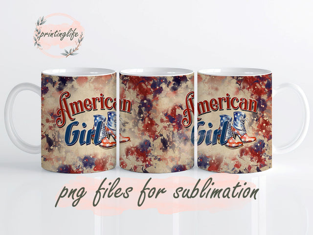 4th July Design Wrap PNG Red Blue American GIRL Mug Wrap Design, Instant Digital Design Download Mug Wrap Design, Mug Design PNG Sublimation PrintingLife 