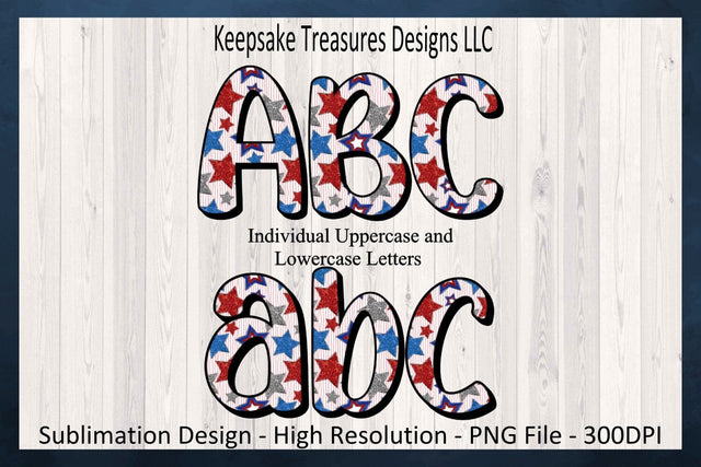4th July Glitter Stars Alphabet png clipart, Independence Day, Patriotic letters, Sublimation Png, Digital Download Sublimation Keepsake Treasures Designs LLC. 