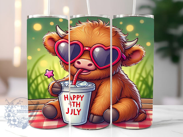 4th July Highland Cow 20oz Skinny Tumbler, Highland Cow Tumbler Png, Straight & Tapered Tumbler Wrap, Instant Digital Download Sublimation ToriDesigns 