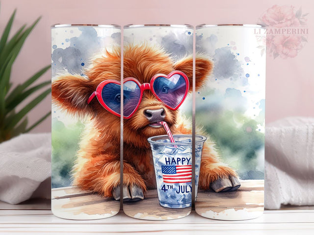 4th July Highland Cow 20oz Tumbler Wrap PNG, Highland Cow Tumbler Png, Straight & Tapered Tumbler Wrap, Instant Digital Download Sublimation Li Zamperini 