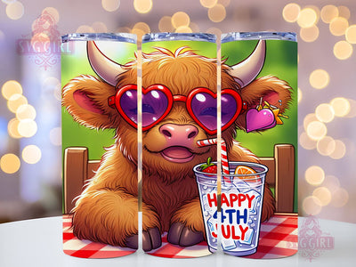 4th July Highland Cow 20oz Tumbler Wrap Sublimation Design, Straight Tapered Tumbler Wrap, Highland Cow Tumbler Png, Instant Digital Download Sublimation SvggirlplusArt 