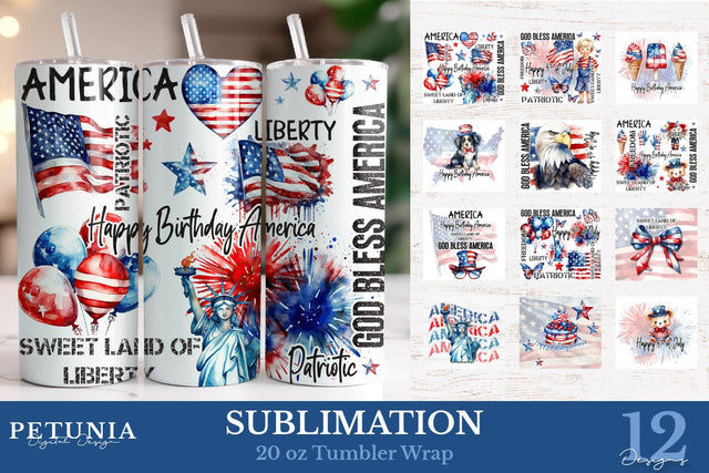 4th of July 20 oz Tumbler Wrap | Tumbler Wrap Bundle SVG Petunia Digital Design 