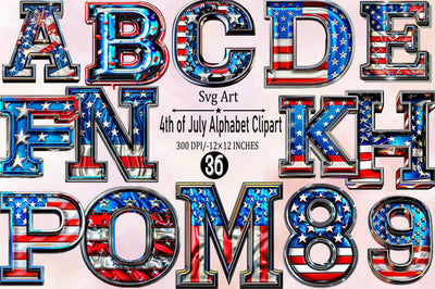 4th of July Alphabet Clipart Bundle. Sublimation SVGArt 