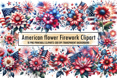 4th of July American flower Firework Clipart Sublimation designartist 