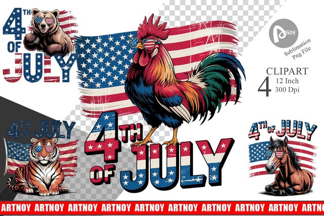 4th of July Animal Clipart Sublimation artnoy 