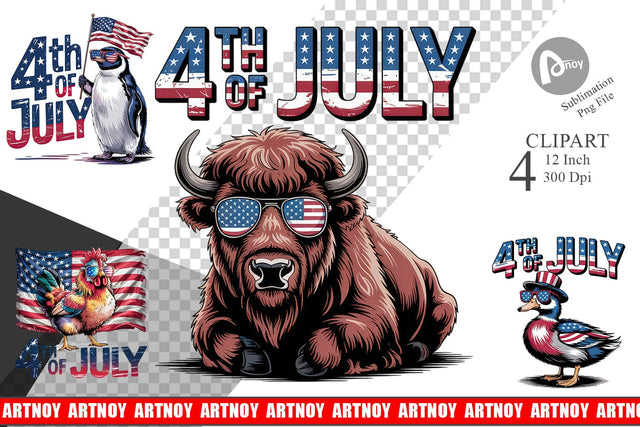 4th of July Animal Clipart Sublimation artnoy 