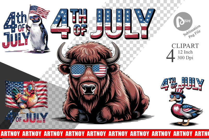 4th of July Animal Clipart Sublimation artnoy 