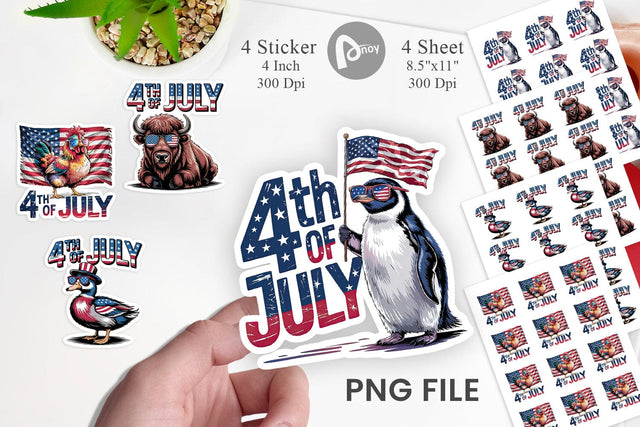 4th of July Animal Sticker Sublimation artnoy 