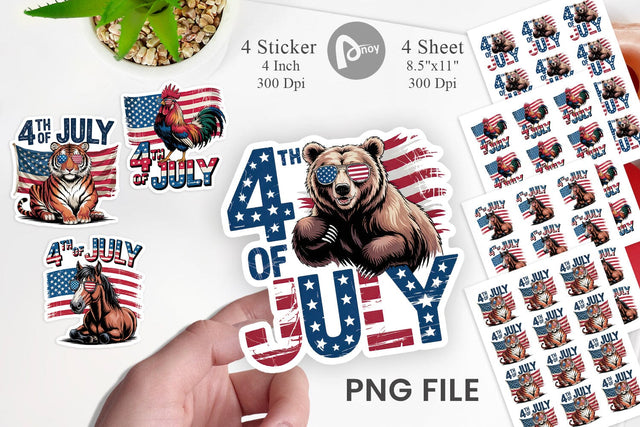 4th of July Animal Sticker Sublimation artnoy 